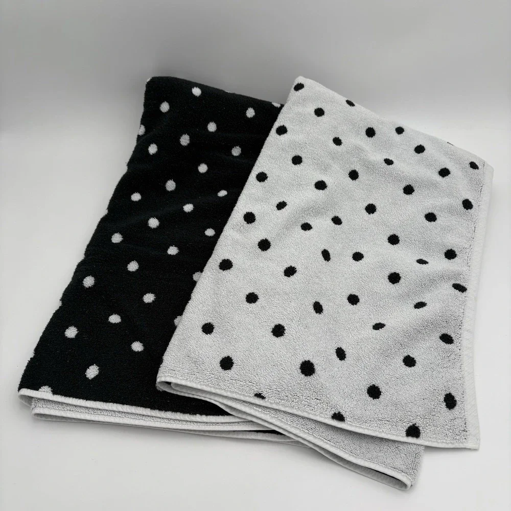 Kate Spade Black & White Polkadot Bath Sheet Towel Set Of 2 Gently Used